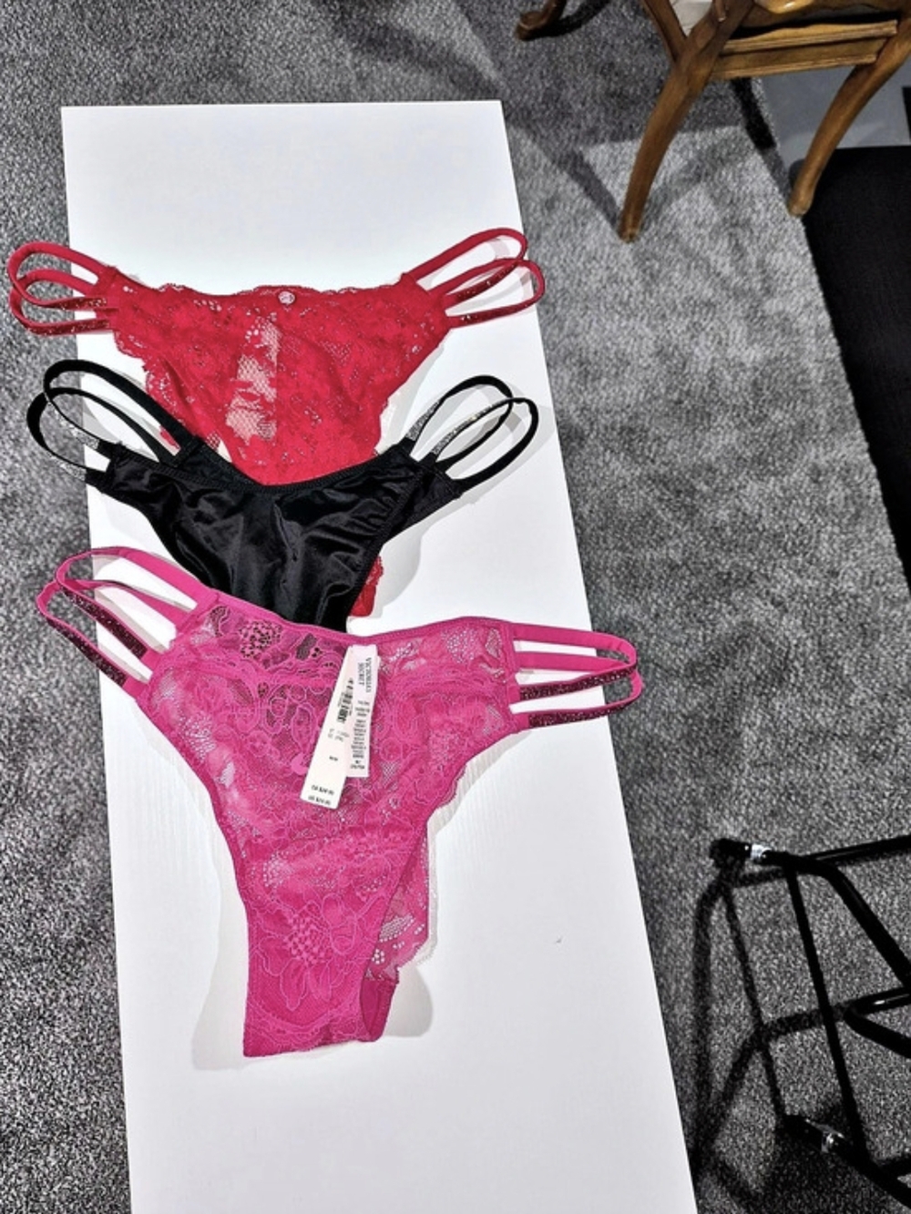 Victoria's Secret Shine Strap Lace Bikini Panty Lace Panties in Pink & Black NWT